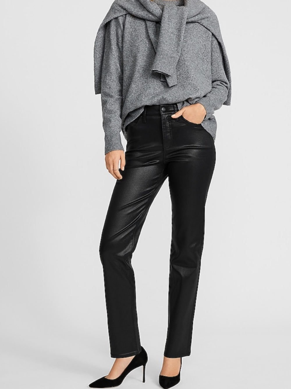 New Express High Waisted Black Coated Straight Jeans Size 14